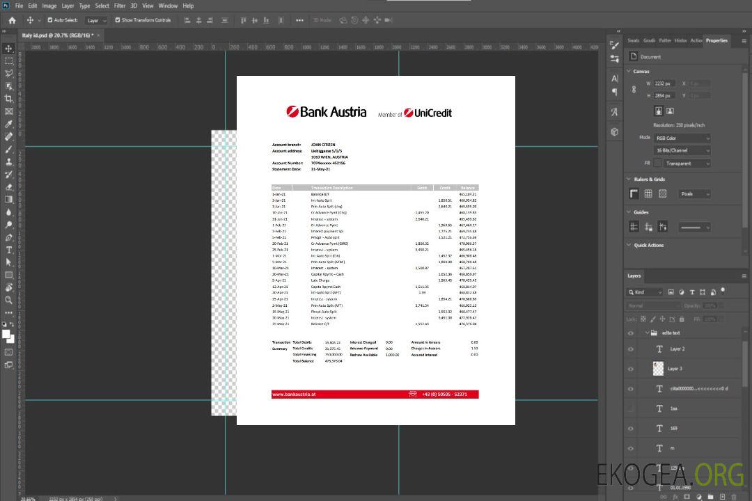 Relevé bancaire Austria Bank Austria modèle facile à remplir au format Excel et PDF template